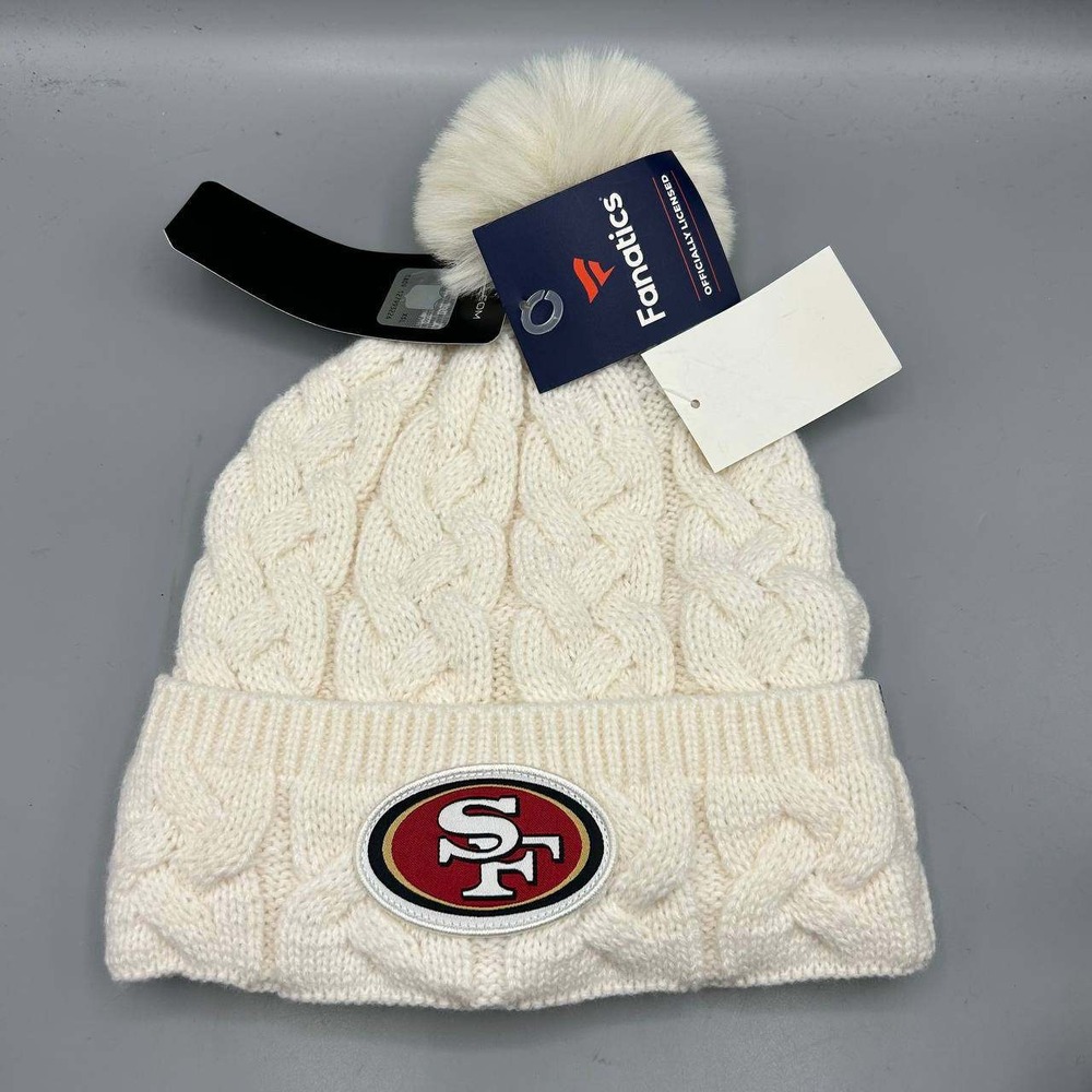 San Francisco 49ers Hat Men Cable Knit Fanatics Cuffed Beanie Pom Pom Cap New